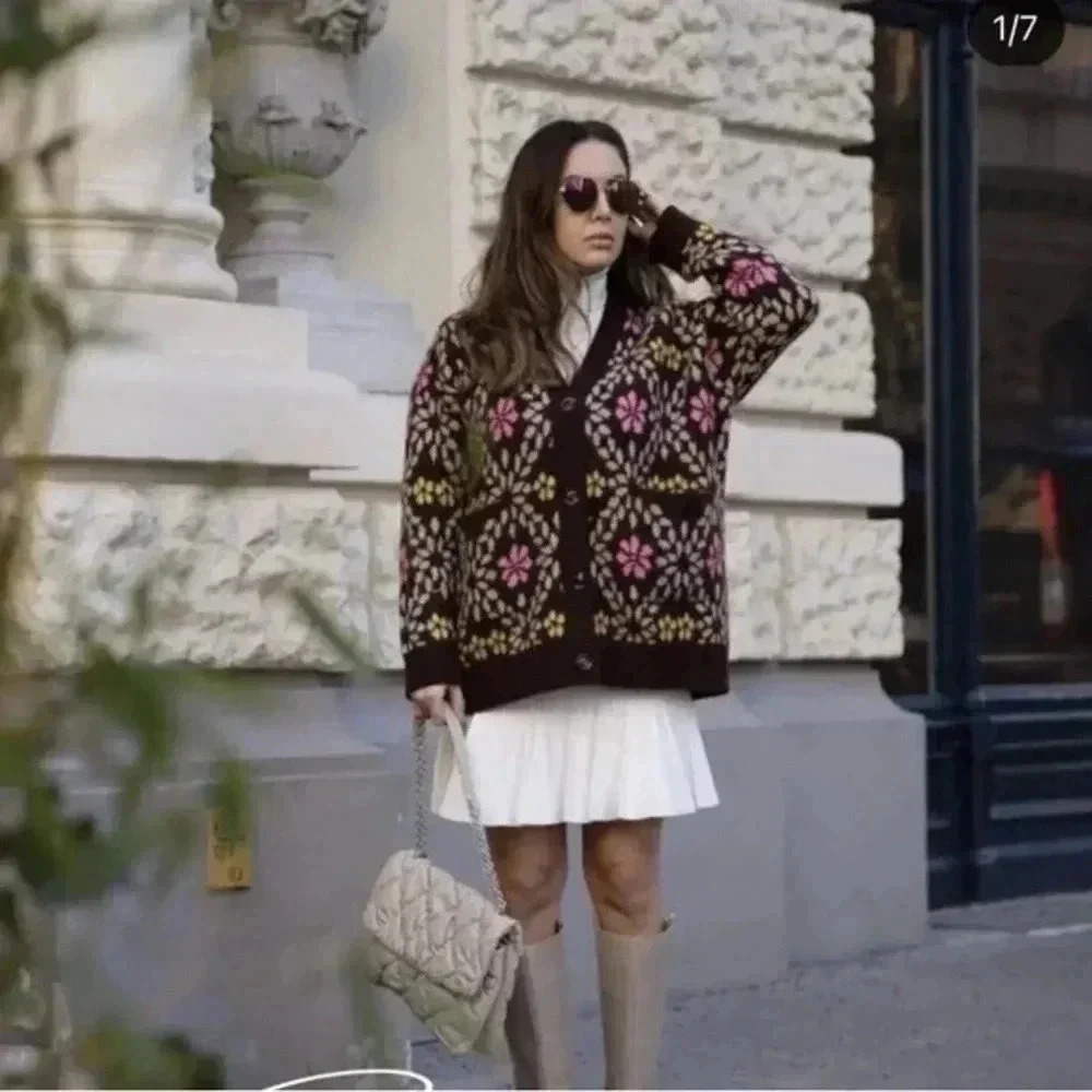 Zara floral jacquard oversized cardigan Small 9598/230